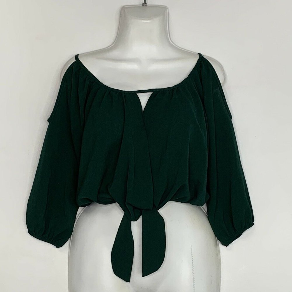Chocolate Women Blouse Size Small hunter Green 3/4 Sleeve Elastic Waist Pullover
